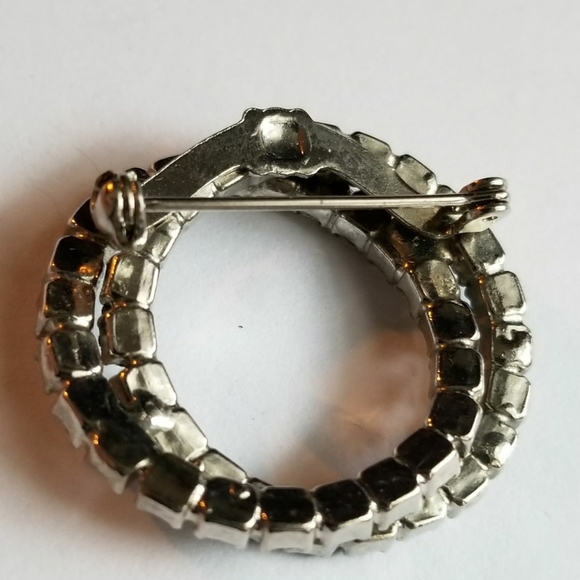 Relisted - Vintage circles brooch blue silver tone pin rhinestone - Picture 7 of 7